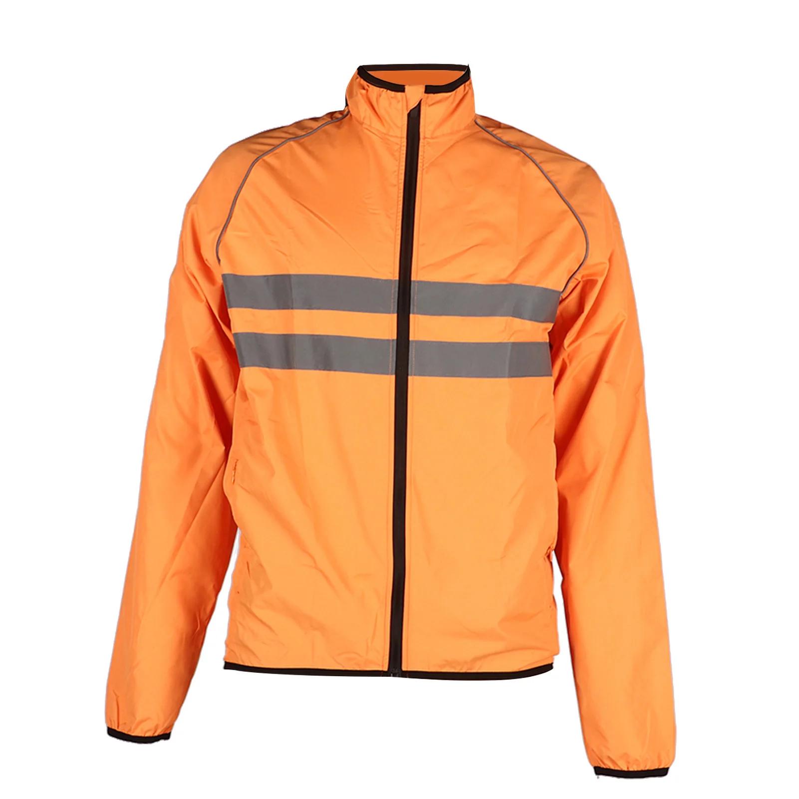사이클링 재킷, 다중 지퍼 포켓, 주황색 탄성 스트랩, 반사 재킷 코트, 폴리에스터, 얇고 통기성, 자전거 타기